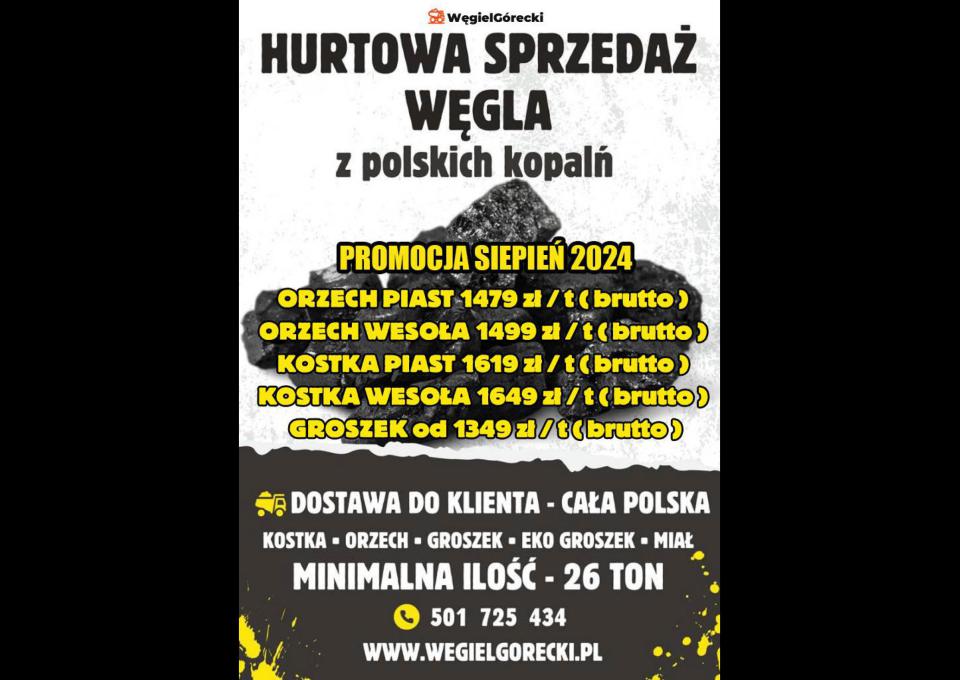 Polski węgiel hurtowo - Specjalna oferta Sierpień 2024