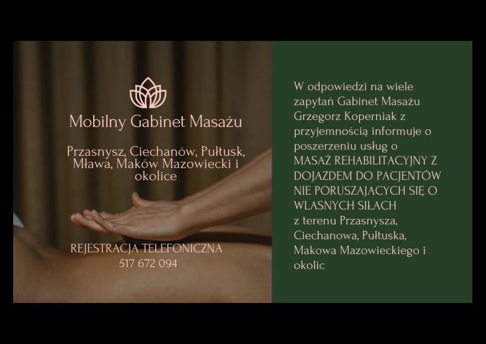 Masaż dla każdego w Przasnyszu, również  z dojazdem do klienta Ciechanów, Pułtusk, Mława, Krasne