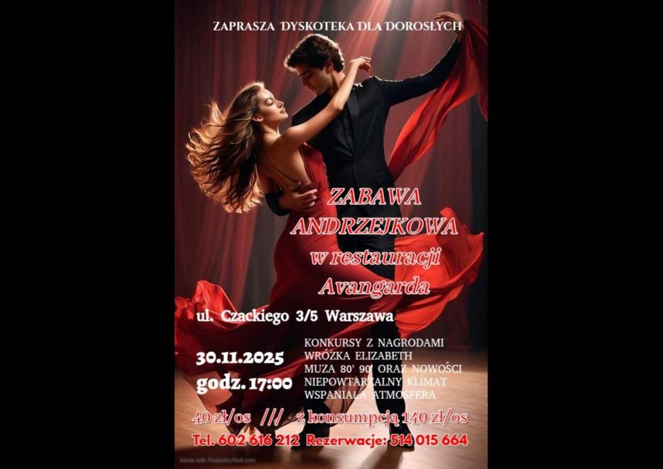 30.11 - ZABAWA ANDRZEJKOWA w RESTAURACJI AVANGARDA