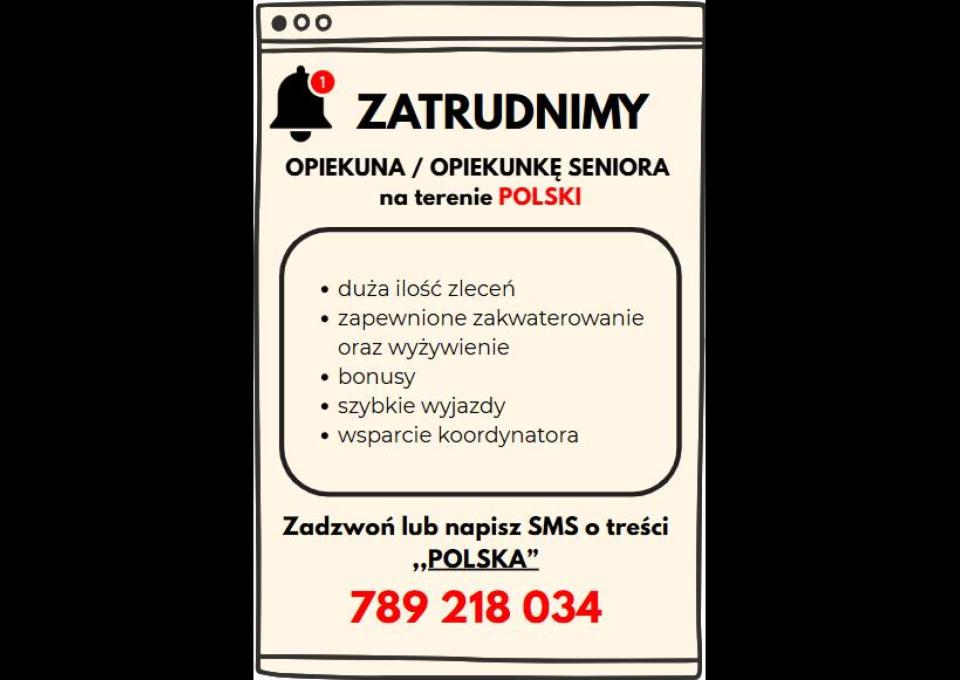 Zatrudnimy opiekunki / opiekunów seniora